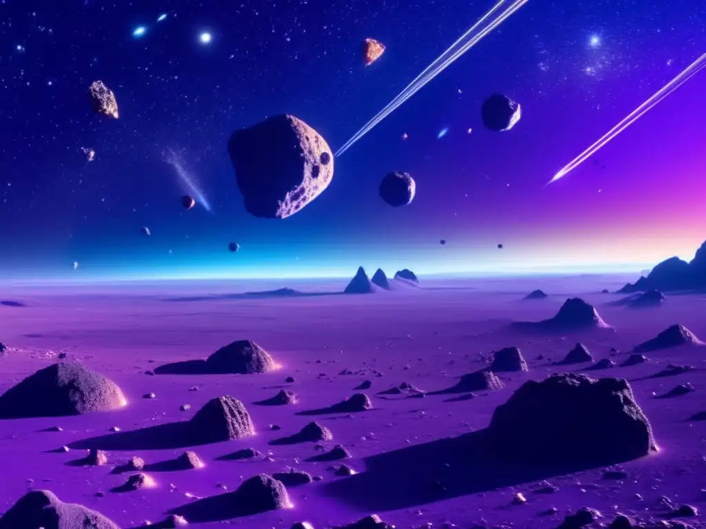 Legislación espacial para minería de asteroides y empresas: imagen impactante del espacio con asteroides flotando y una estrella radiante