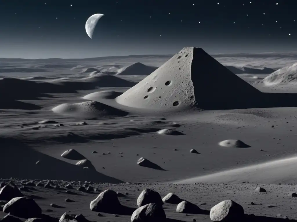 Conexión lunar asteroides basálticos: paisaje lunar detallado con cráteres, terreno rugoso y asteroides de basalto volcánico