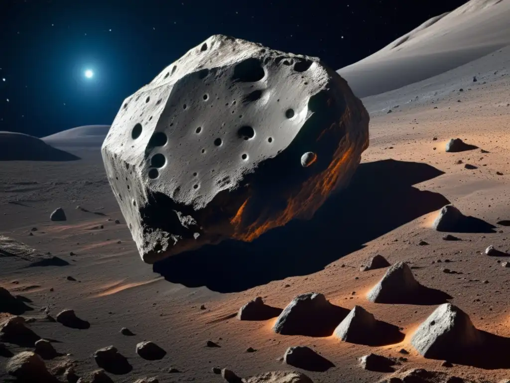 Mapeo detallado de superficies de asteroides: Vista cercana de la topografía fascinante, formaciones geológicas e instrumentos avanzados en acción