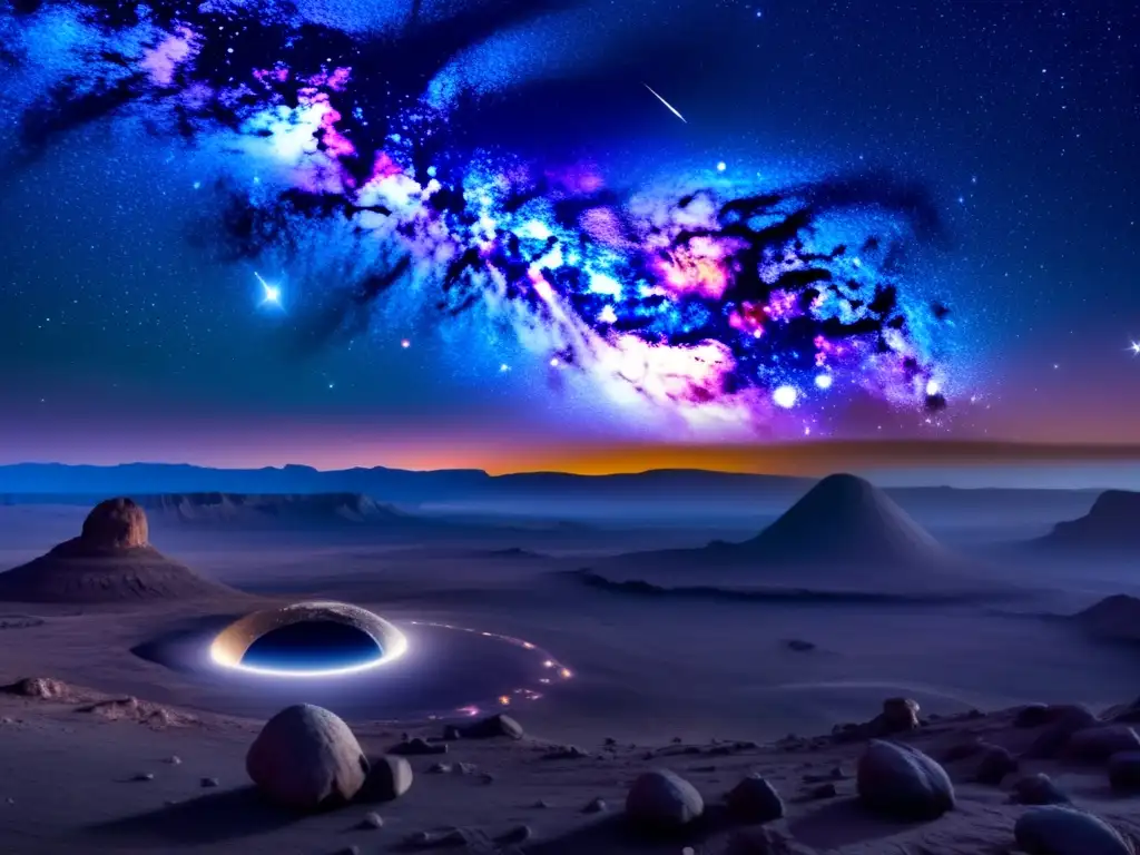 Maravillas celestiales y la exploración científica Maravillosa imagen de la Vía Láctea y un asteroide, resaltando la exploración de asteroides cercanos a la Tierra