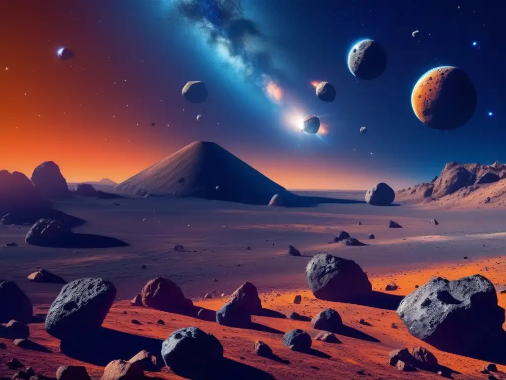 Maravillosa imagen de asteroides en el espacio con estación minera y naves espaciales - Modelos financieros para explotación asteroides