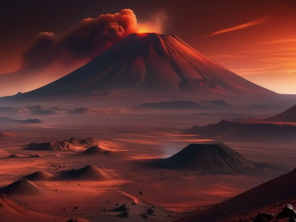 Volcán marciano muestra paisaje rugoso y actividad volcánica