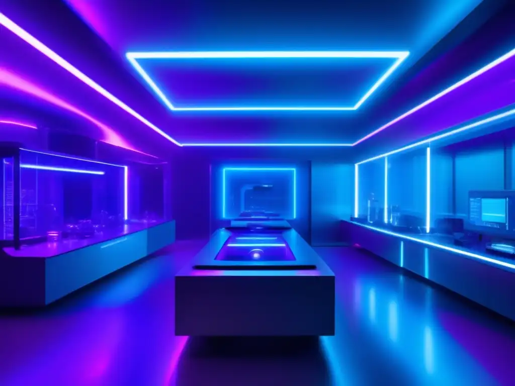 Materia oscura y tecnología en un laboratorio futurista con energía vibrante