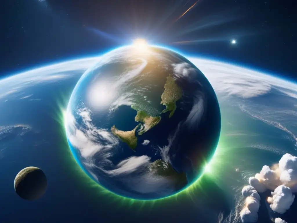 Medidas de seguridad contra asteroides: Panorama 8k de la Tierra desde el espacio, destacando océanos azules, continentes verdes y nubes blancas