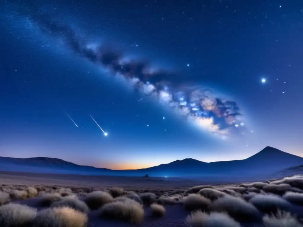 Conexión meteoritos asteroides origen: Vista nocturna del cielo estrellado con asteroide y meteorito