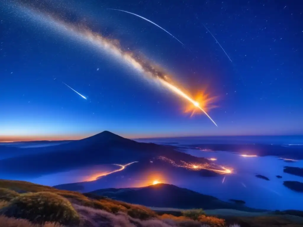 Meteoritos en cultura popular: imagen impresionante del cielo nocturno estrellado con meteoritos y una estela de luz radiante