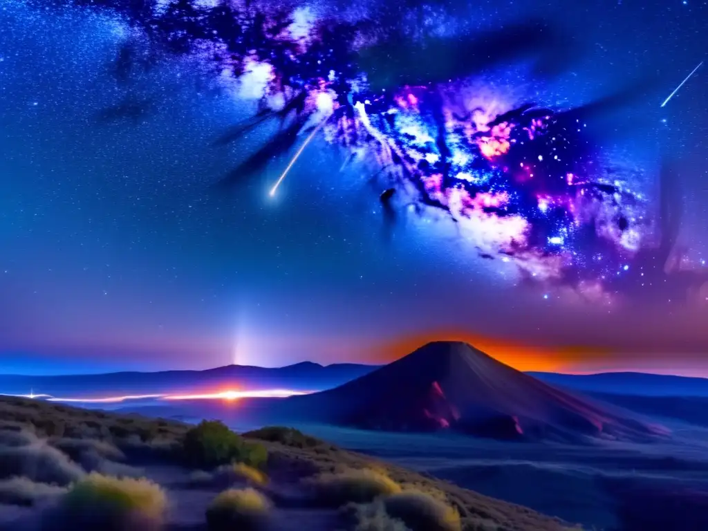 Meteoritos en cultura popular: noche estrellada con meteoro colorido
