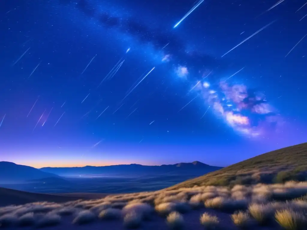Guía para identificar meteoros nocturnos: imagen impresionante de 8k con estrellas fugaces multicolores en un cielo oscuro
