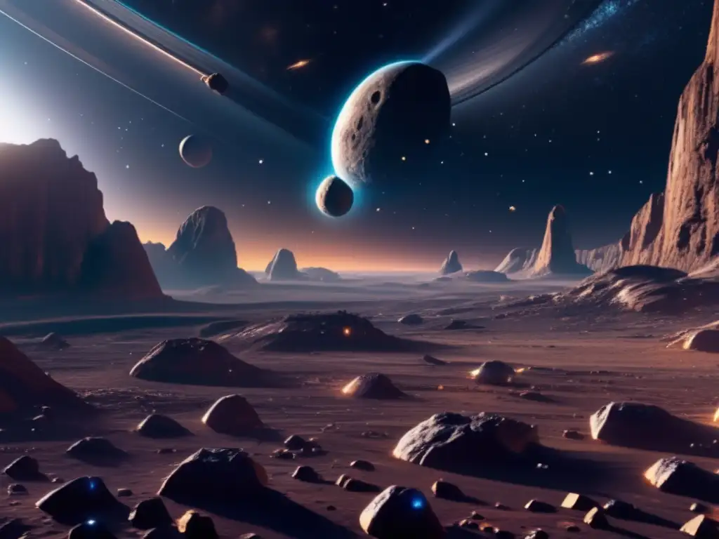 Exploración minera de asteroides en un asombroso 8k: asteroides, minerales y naves espaciales