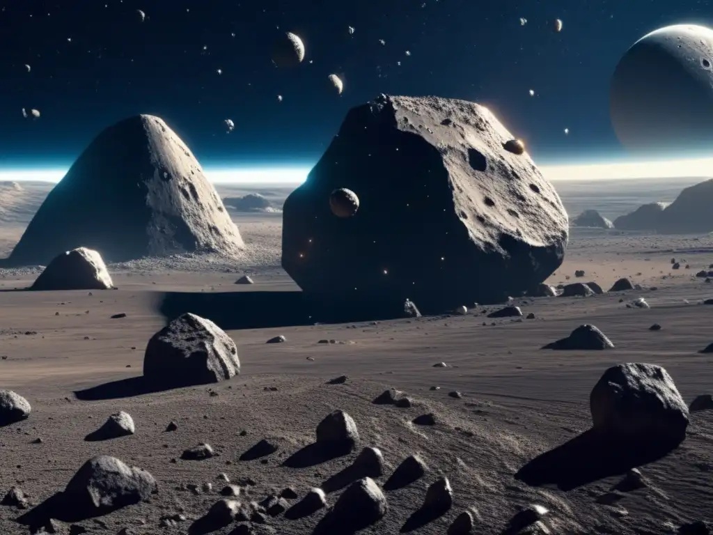Minera espacial: Nave futurista en asteroide, recursos y vastedad celeste (110 caracteres)
