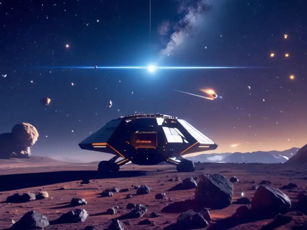Minería de asteroides: Aventura espacial con equipo minero y astronautas