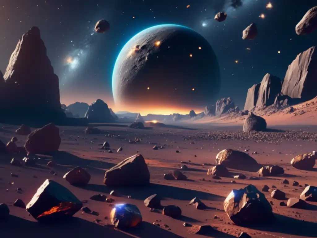 Mineria de asteroides en centauros: vista espectacular de asteroides con metales preciosos en el espacio