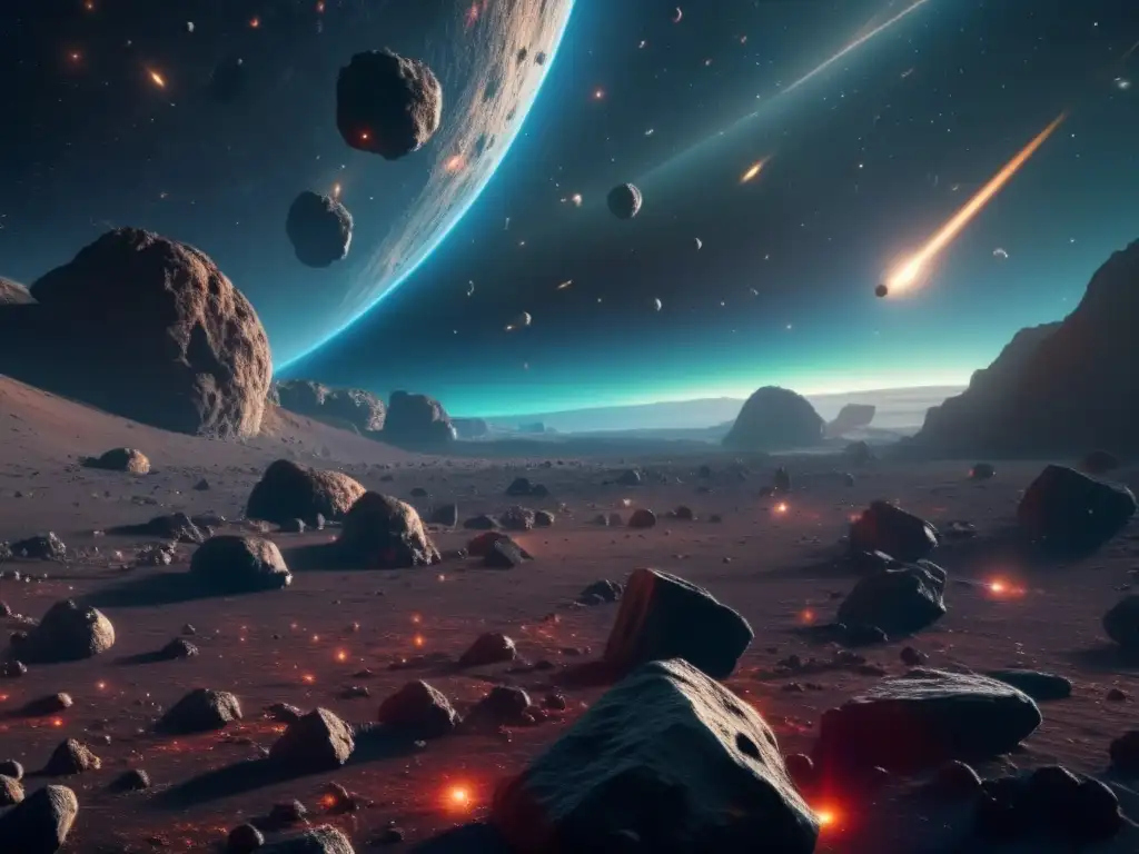 Minería asteroides: impacto económico, vasto campo asteroides, espacio etéreo, luces naves, herencia cósmica