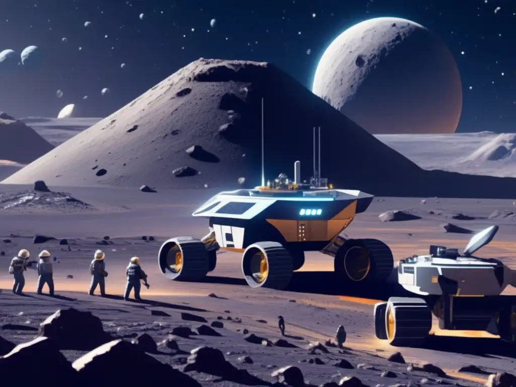 Minería de asteroides: Impacto económico en imagen futurista de operación minera espacial