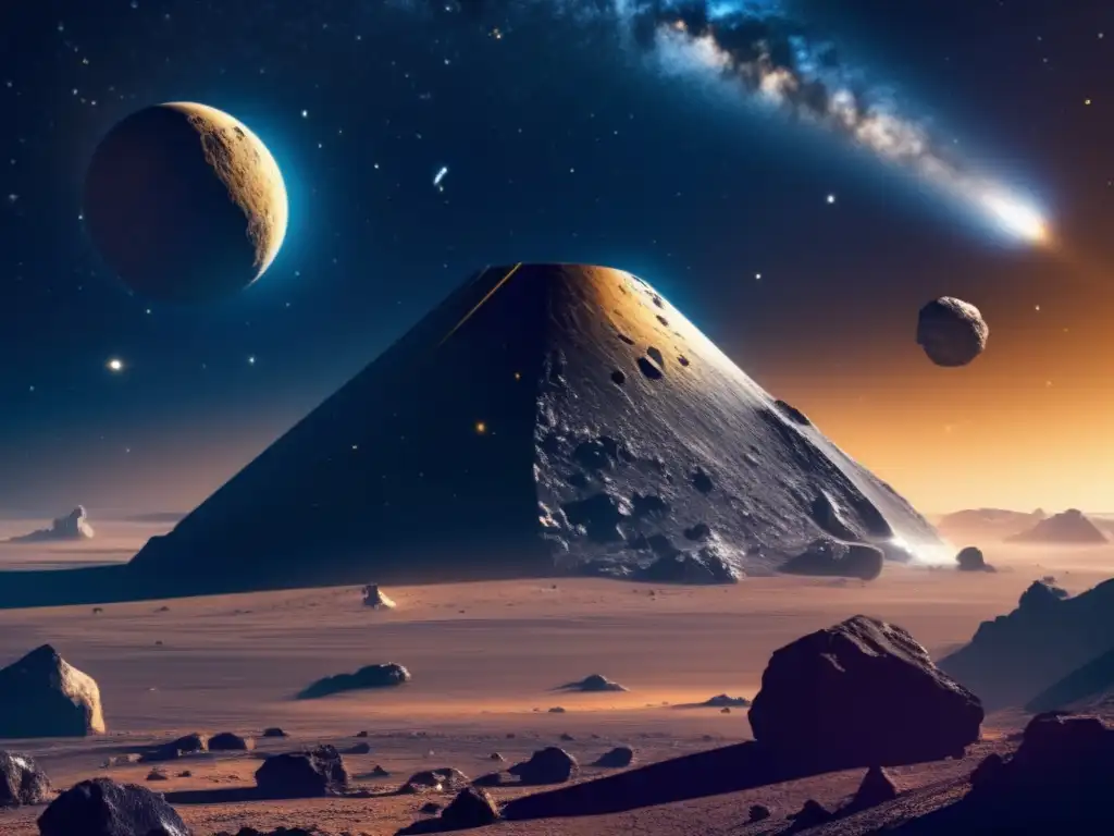 Minería de asteroides: leyes y ética, vista impresionante del espacio con asteroide y nave minera