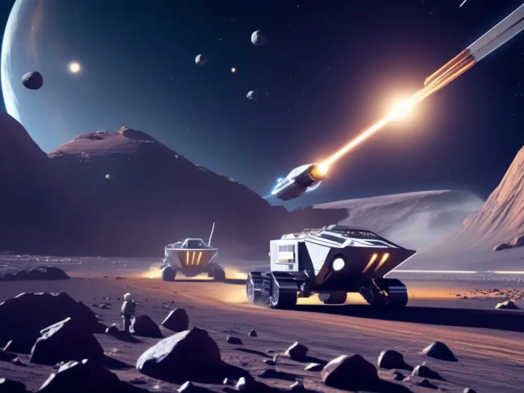 Minería de asteroides como recurso: Operación espacial futurista de extracción de recursos en un asteroide