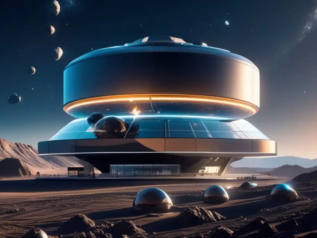 Minería de asteroides rentable en futurista instalación flotante en el espacio