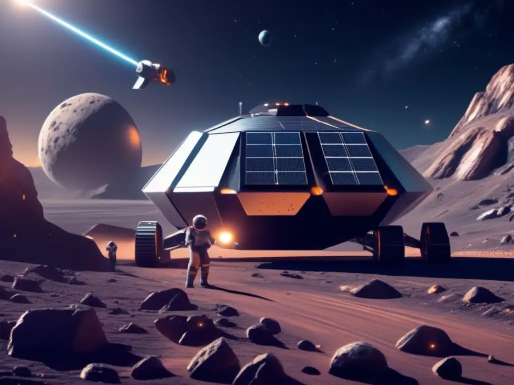 Minería de asteroides rentable en un futuro espacial con robots y astronautas en equipos avanzados