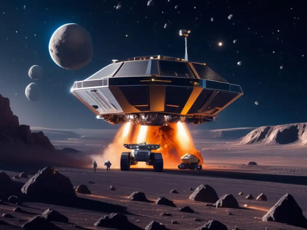 Minería de asteroides: riquezas celestiales en una impresionante imagen 8k ultradetallada de una operación minera espacial