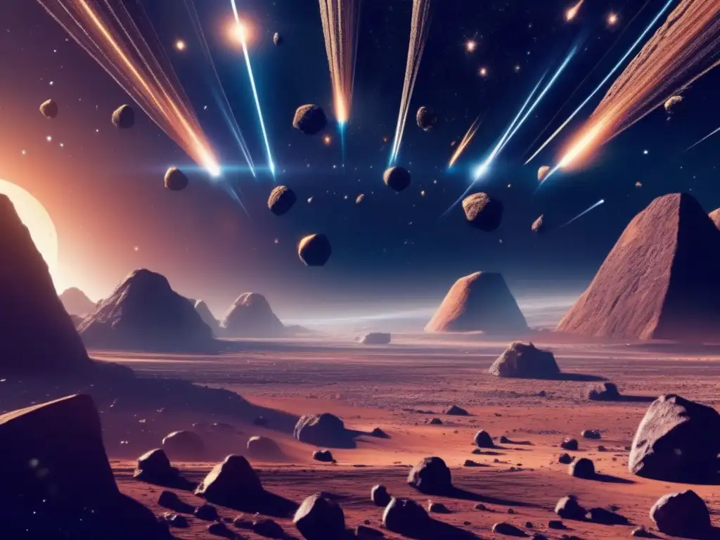 Minería de asteroides en el universo - Vista impresionante de operaciones mineras en un vasto espacio con asteroides y nubes de gas