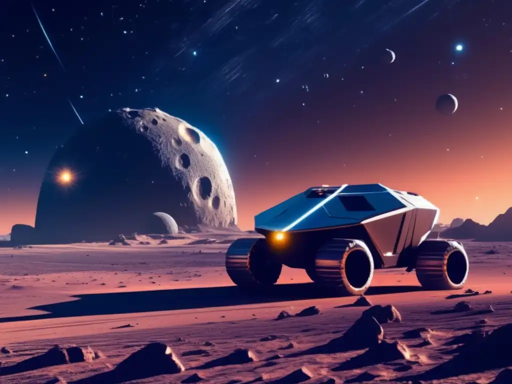 Minería de asteroides: vehículos autónomos espaciales en un paisaje cósmico lleno de asombro y posibilidades
