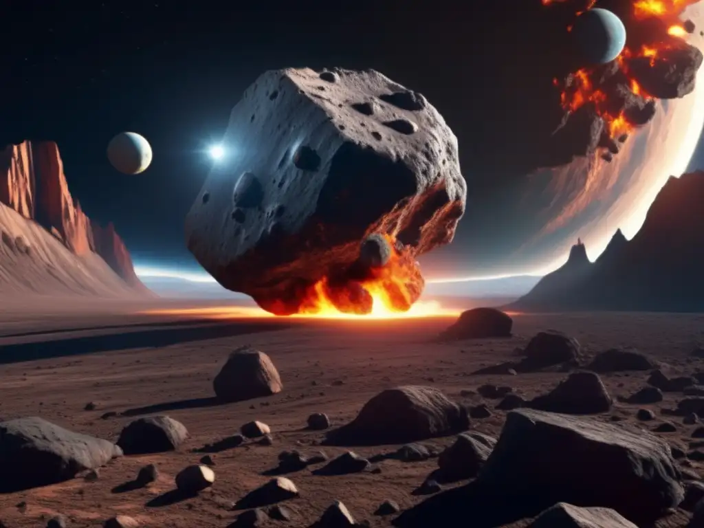 Minería espacial asteroides basálticos: Asteroides basálticos en colisión con la Tierra, representando su poder destructivo