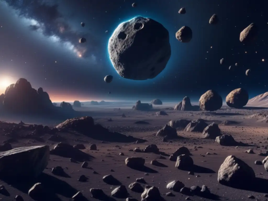 Mineria espacial: asteroides ricos en recursos, vista panoramica de asteroides detallados en un campo espacial