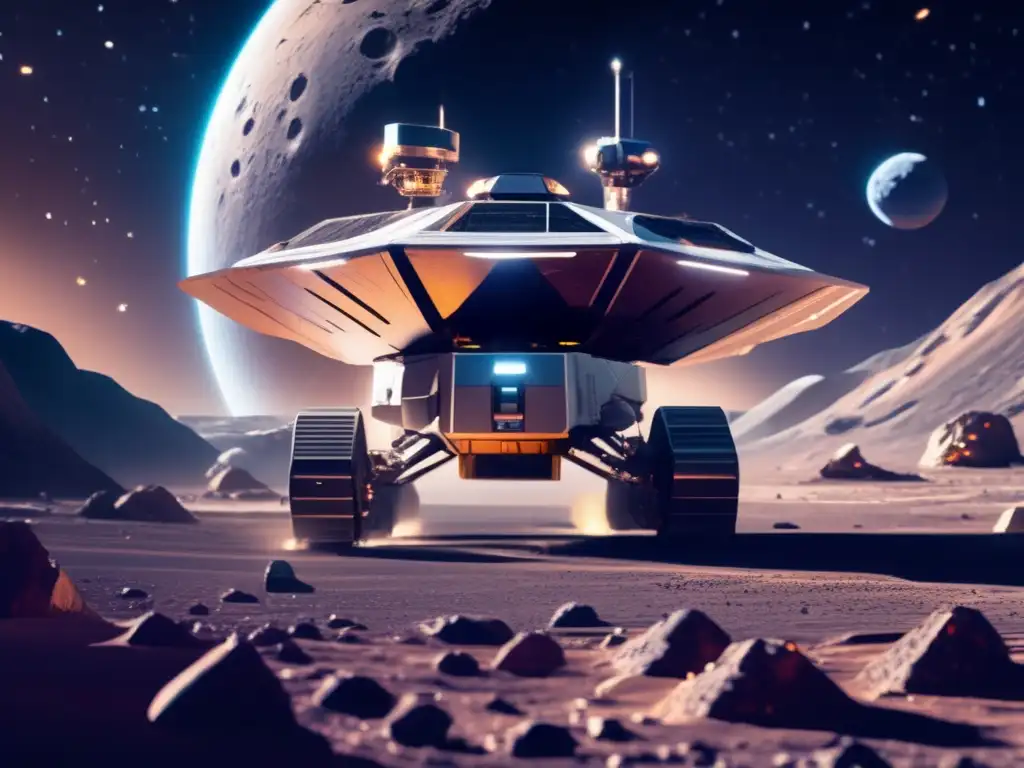 Minería espacial: Operación futurista en asteroide con tecnología avanzada y desafíos de empresas en legislación