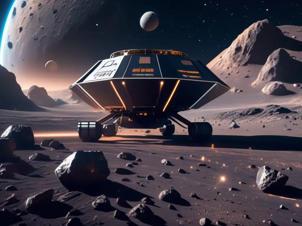 Minería de asteroides: Operación futurista en el espacio con legislación espacial y empresas, 8k detallada