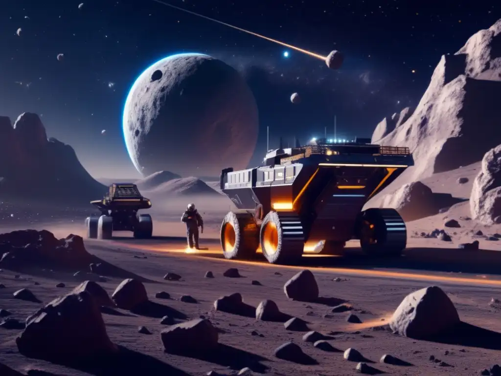 Minería de asteroides: operación futurista extrayendo recursos valiosos en el espacio profundo