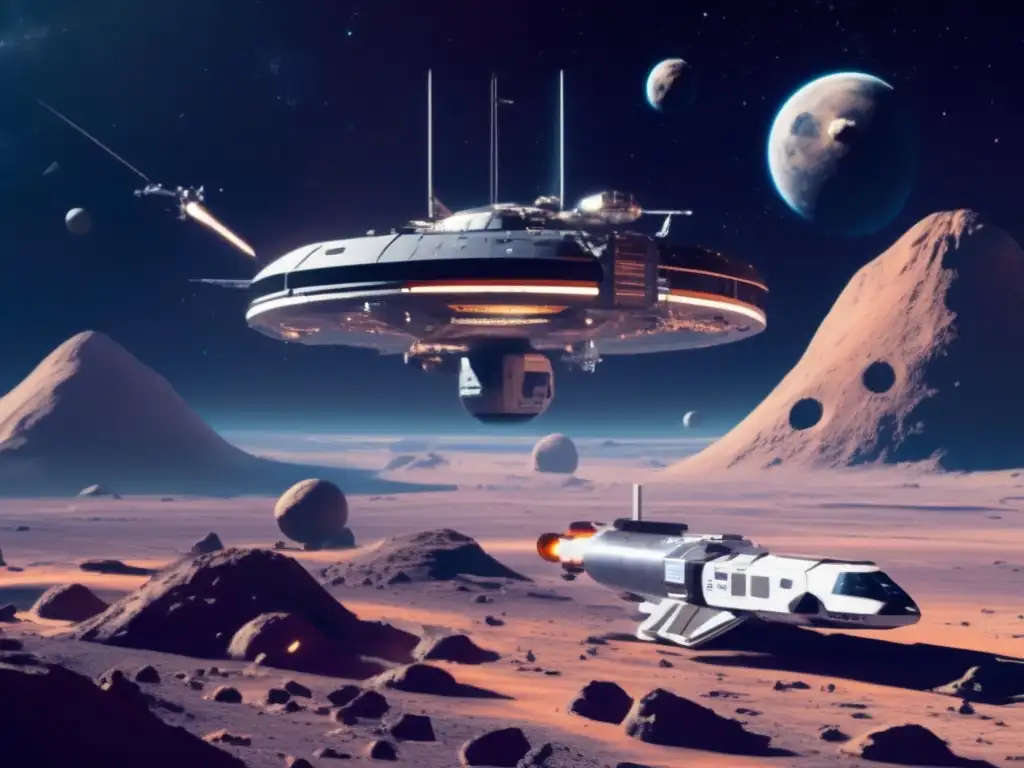 Estación espacial futurista en asteroide Misiones mineras en asteroides: planificación y logística