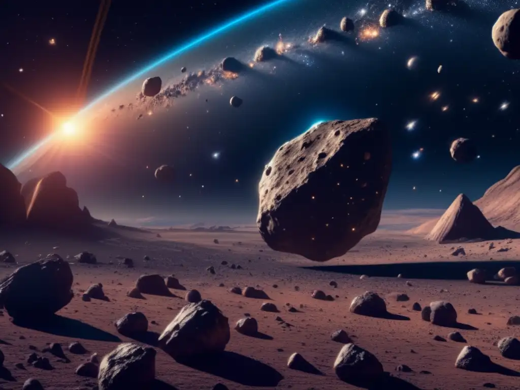 Un misterioso paisaje espacial 8K con asteroides diversos