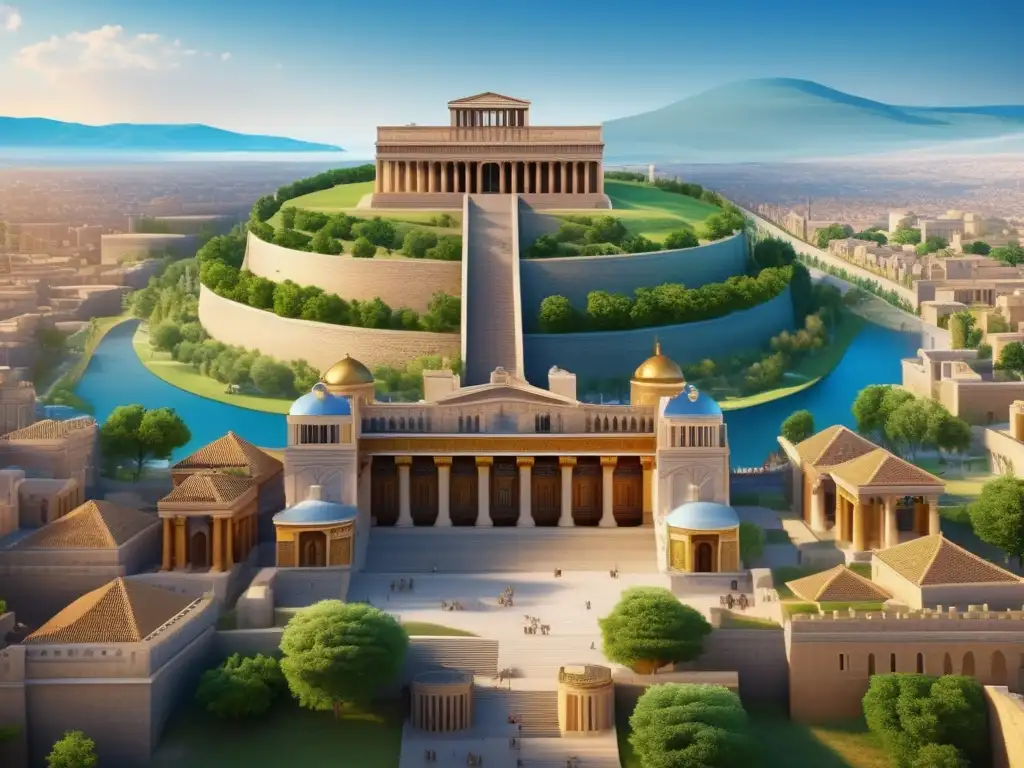 Troya, ciudad mítica de grandiosos edificios y murallas, reflejada en imagen 8k ultra detallada