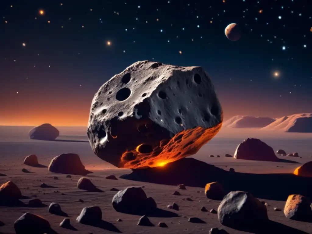 Desmontando mitos asteroides espacio: imagen detallada de un asteroide rocoso en el espacio, iluminado por estrellas distantes