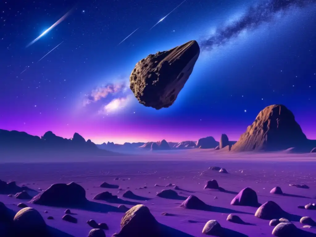 Desmontando mitos sobre asteroides: impactante imagen de un cielo nocturno estrellado con un imponente asteroide en primer plano