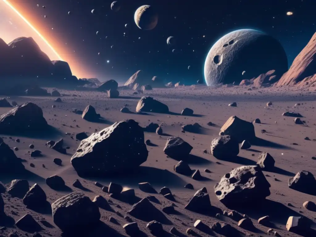 Ilustración moderna de campo de asteroides: Robótica en minería de asteroides: Autonomía espacial