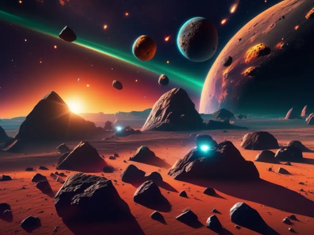 Investigación asteroides múltiples, imagen impresionante 8k con asteroides en el espacio, colores vibrantes y formaciones geológicas