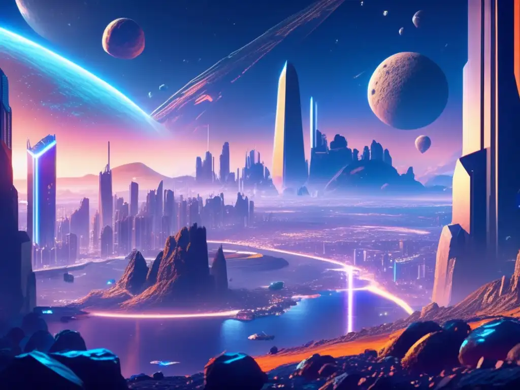 Mundo futurista de videojuegos con asteroides