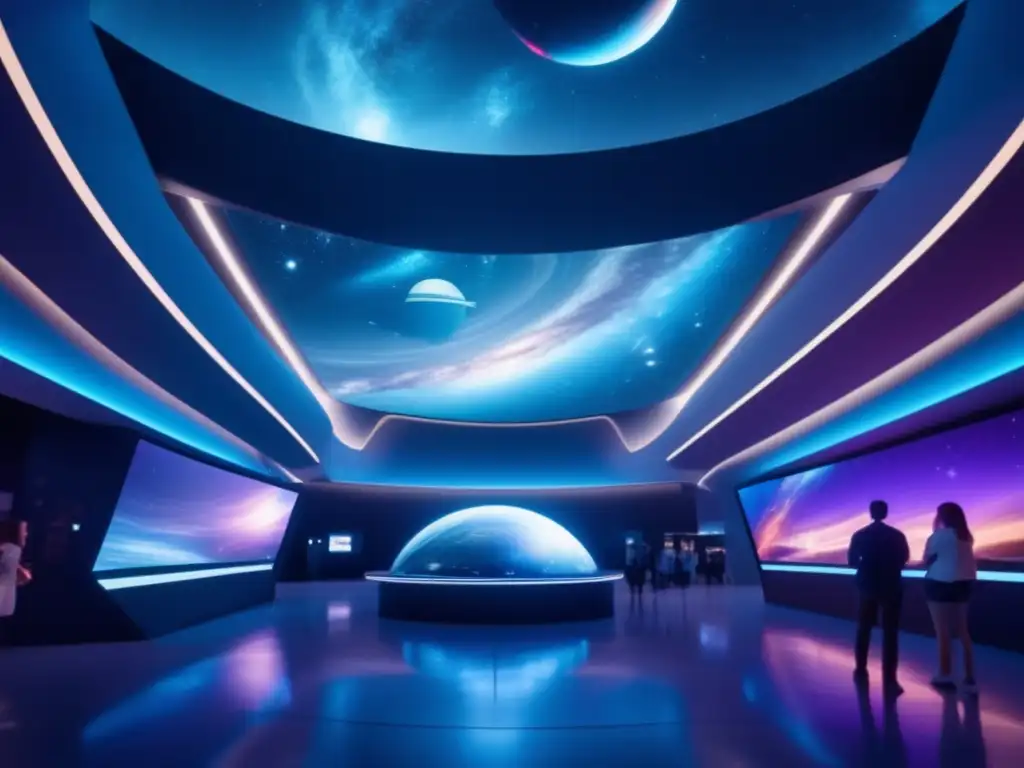 Descubre museos cósmicos fascinantes en una impactante imagen 8k de un moderno museo espacial lleno de exhibiciones interactivas y visuales impresionantes que te transportarán al espacio exterior