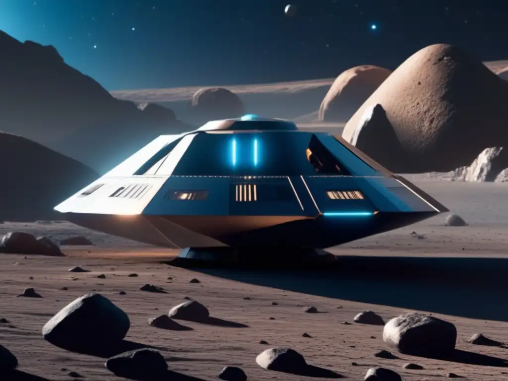 Nave espacial futurista en asteroide: Exploración, impacto y recursos en el universo