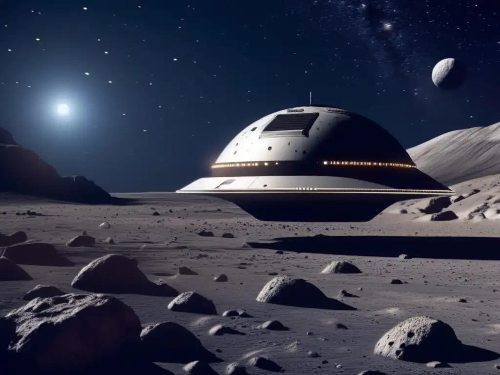 Nave espacial futurista explora y explota asteroides