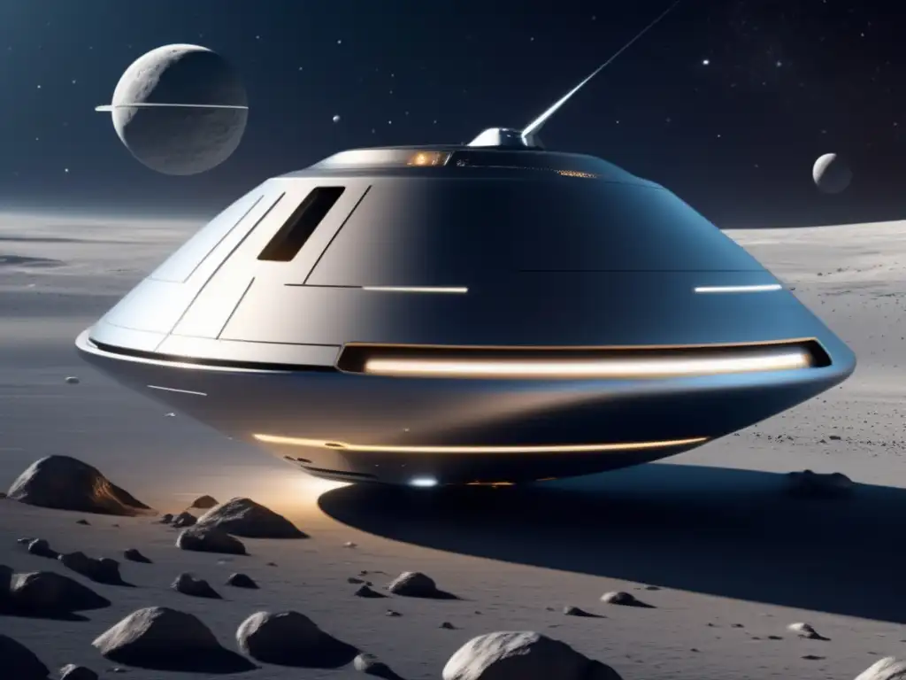 Nave espacial futurista en el espacio, exploración de asteroides: misiones y sondas