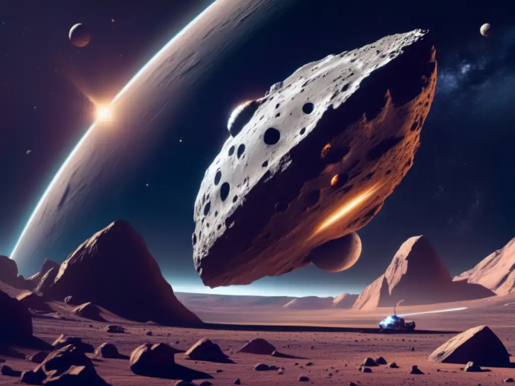 Futurista nave espacial minera en asteroide Nave espacial minera en asteroide: planificación y logística