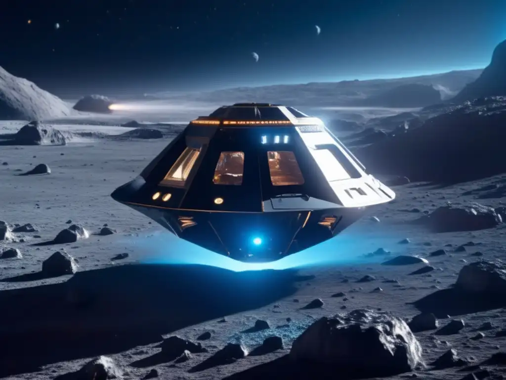 Nave futurista y asteroide: exploración, minerales y defensa planetaria