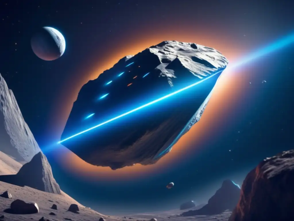 Nave futurista y asteroide en el espacio profundo
