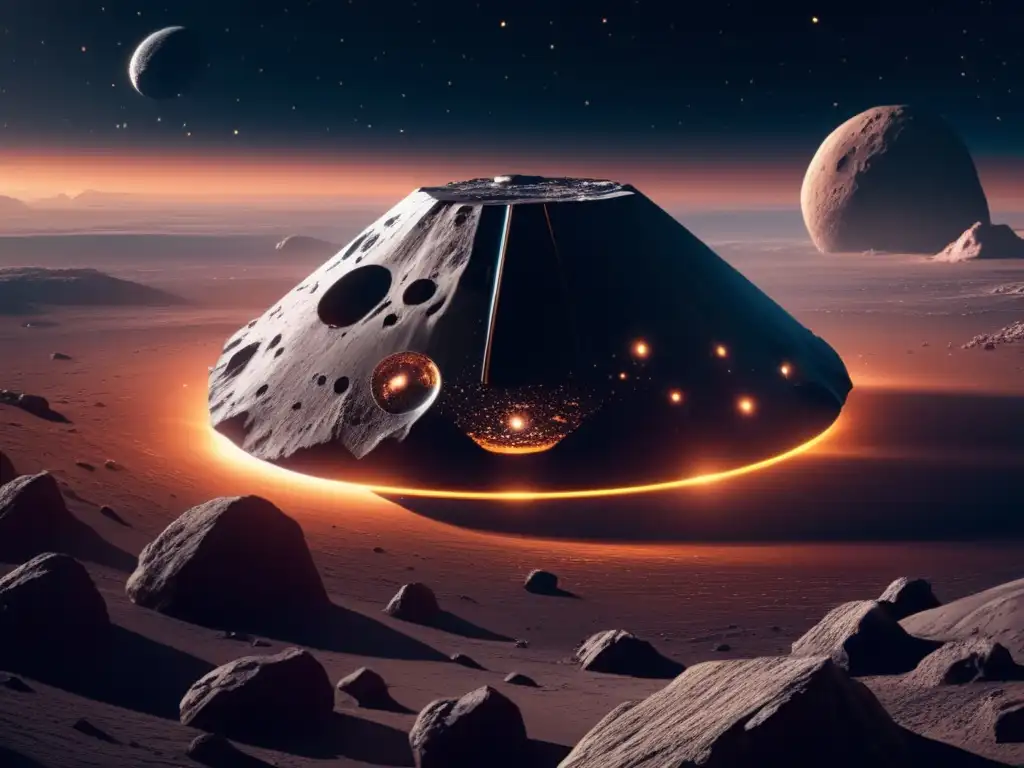 Nave futurista en asteroide: Gravedad y tecnología espacial