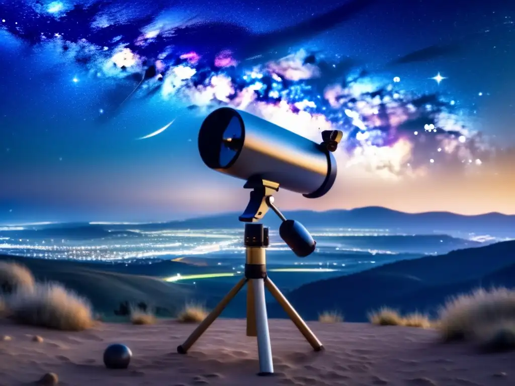 Astrofotografía: noche estrellada con telescopio y objetos celestiales