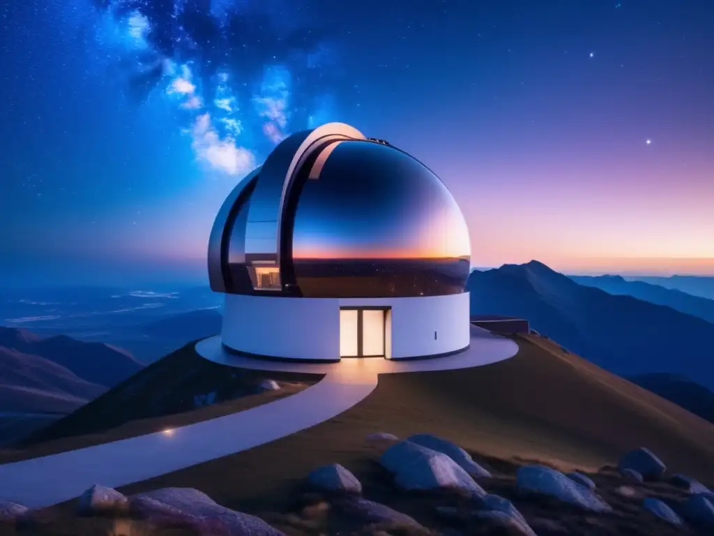 Observatorio de alta tecnología en la cima de una montaña remota, vigilancia de asteroides peligrosos