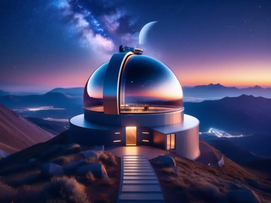Observatorio de alta tecnología en la montaña, con vista panorámica del cielo estrellado