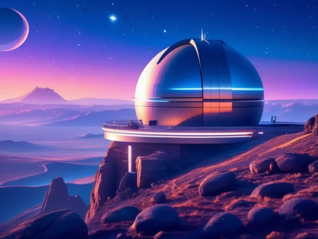 Observatorio espacial futurista detectando asteroides con telescopios